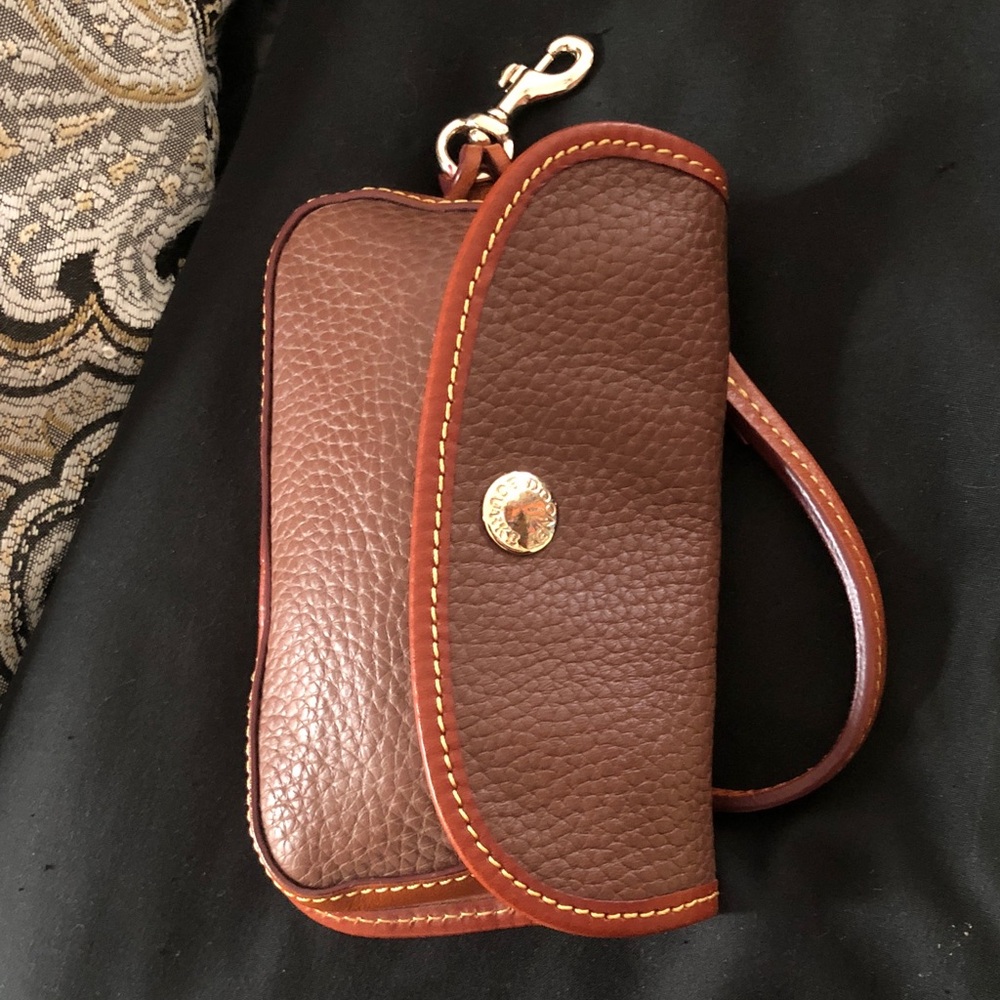 Dooney & Bourke Brown Pebbled Leather Wristlet Clutch